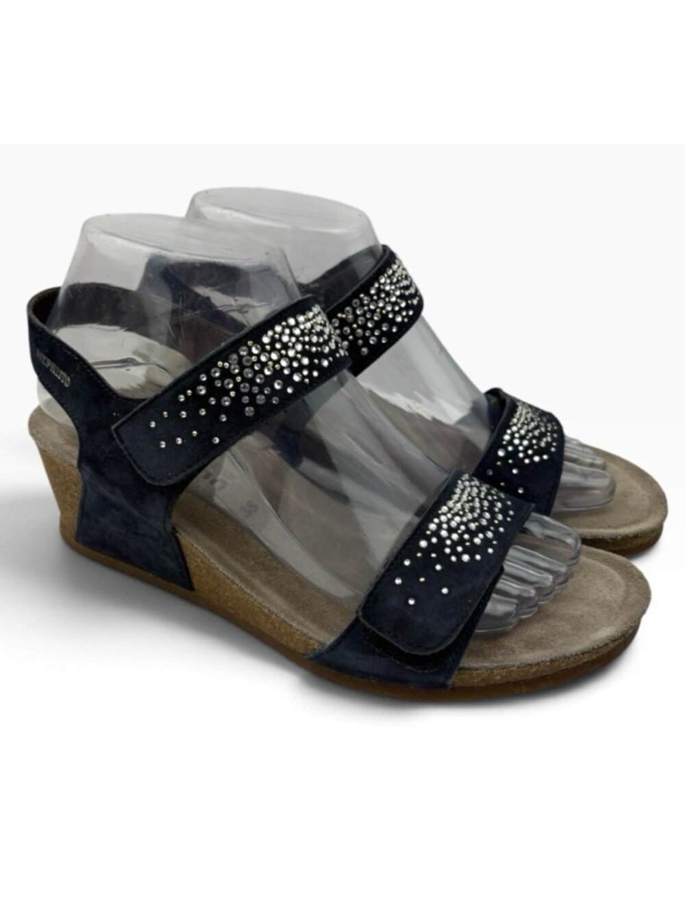-Mephisto Maria Spark Sandals Womens Sz 38 Blue Comfort Hook & Loop Rhinestones